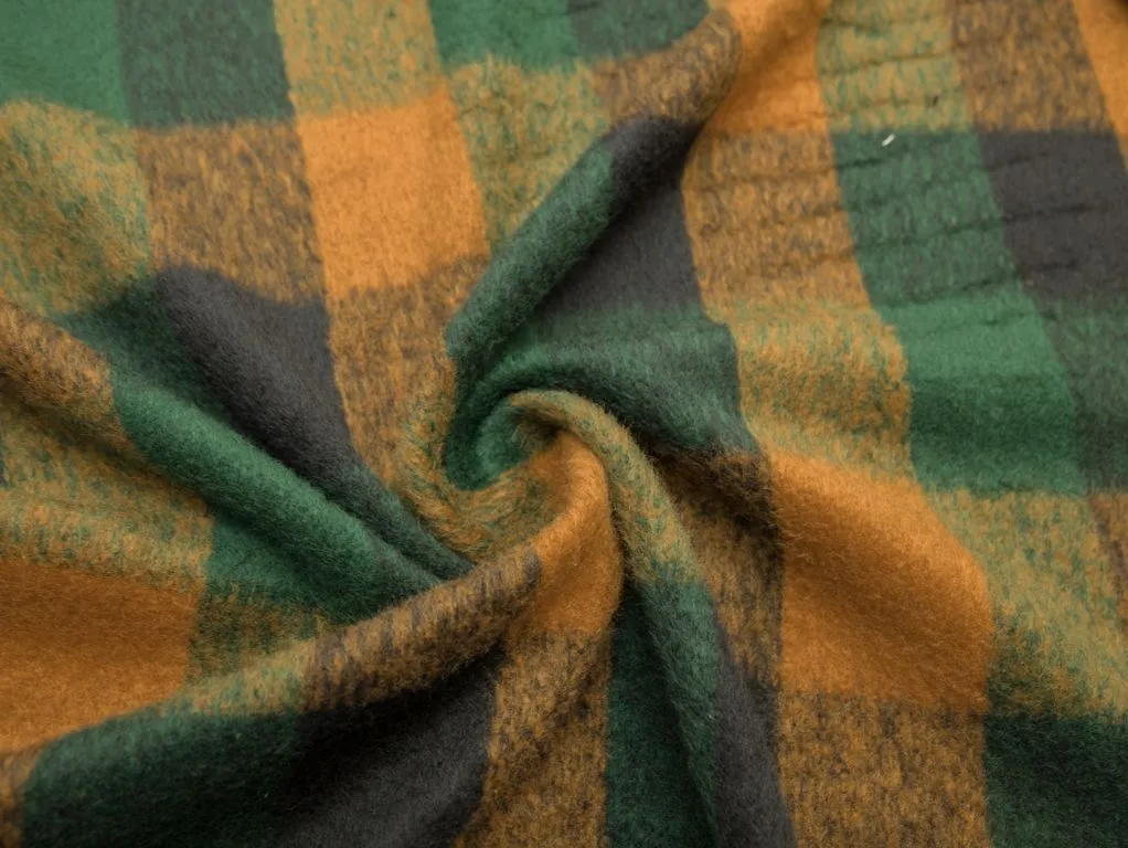 Пальтовая ткань с средним ворсом в клетку, цвет зелено-коричневыйизображение