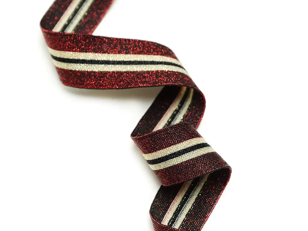 Лента лампасная, трикотажная, бордовая/золотая/чёрная полоска с люрексом, ширина 35 ммизображение