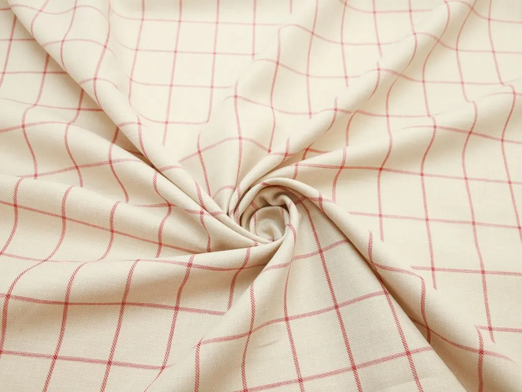 Шерстяная костюмная ткань в крупную клетку, цвет красно-бежевыйизображение