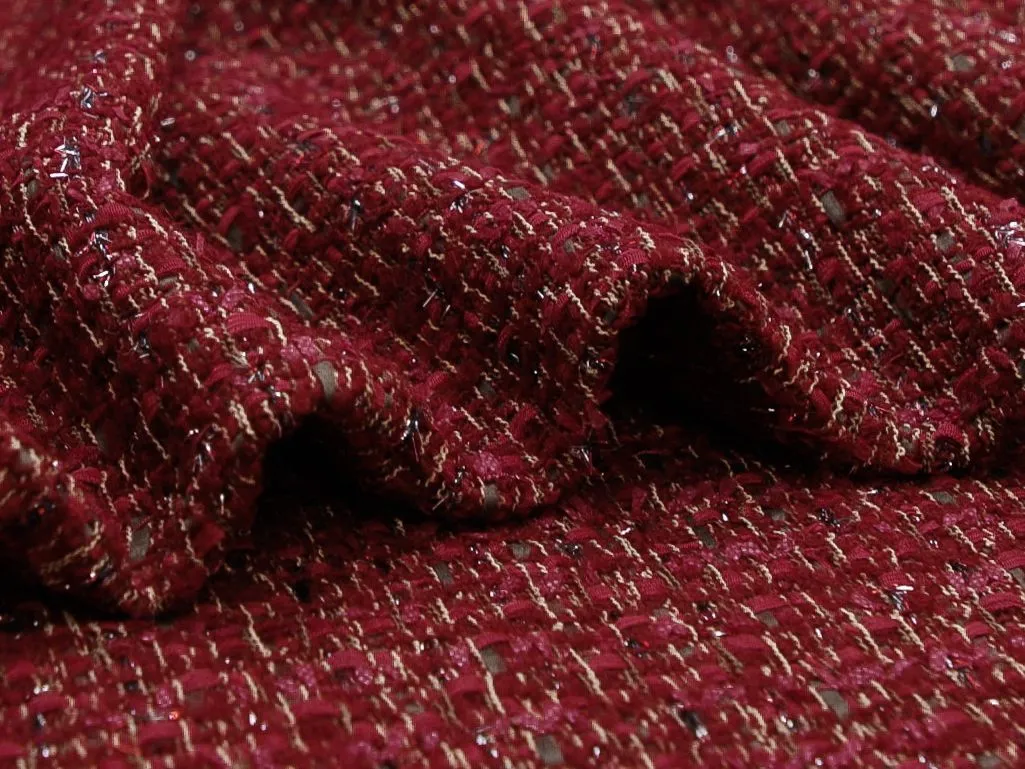 Двухсторонняя буклированная костюмная ткань с люрексом, меланж в бордовых тонахизображение