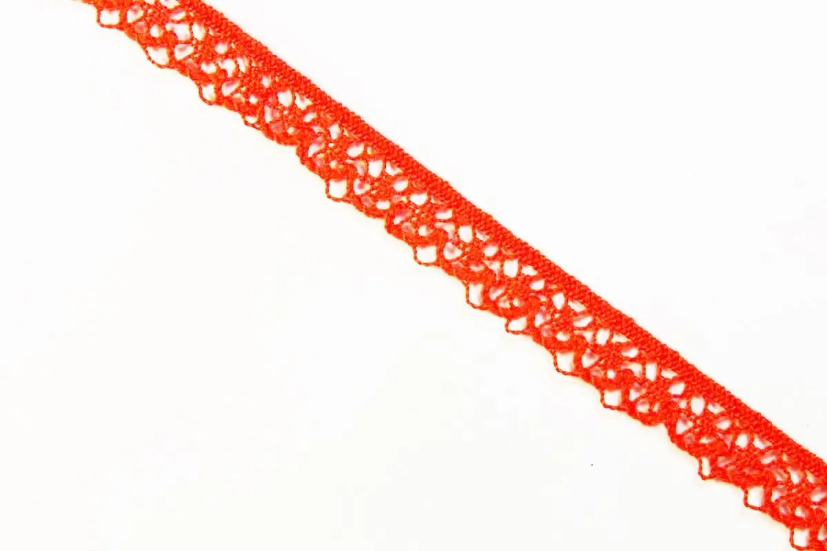 Тесьма кружевная стрейч, оранжевого цвета, ширина 12 ммизображение