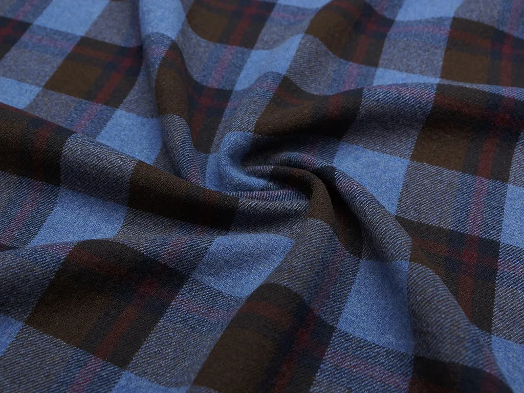 Двухслойная пальтовая ткань с крупную клетку, сине-коричневый цветизображение