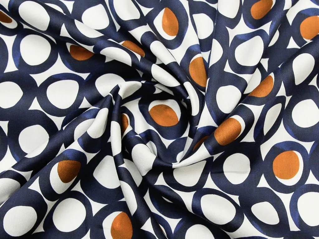 Рубашечно-плательный хлопок с рисунком "Кружочки", в сине-коричневом цветеизображение