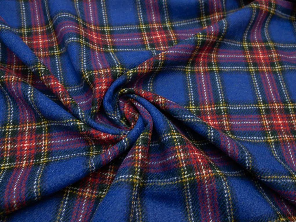 Пальтовая ткань сукно  двухсторонняя в клетку, цвет сине-красныйизображение