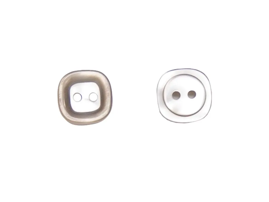  Пуговица пластмассовая рубашечная, 2 прокола, серый перламутровый квадрат, диаметр 11 ммизображение