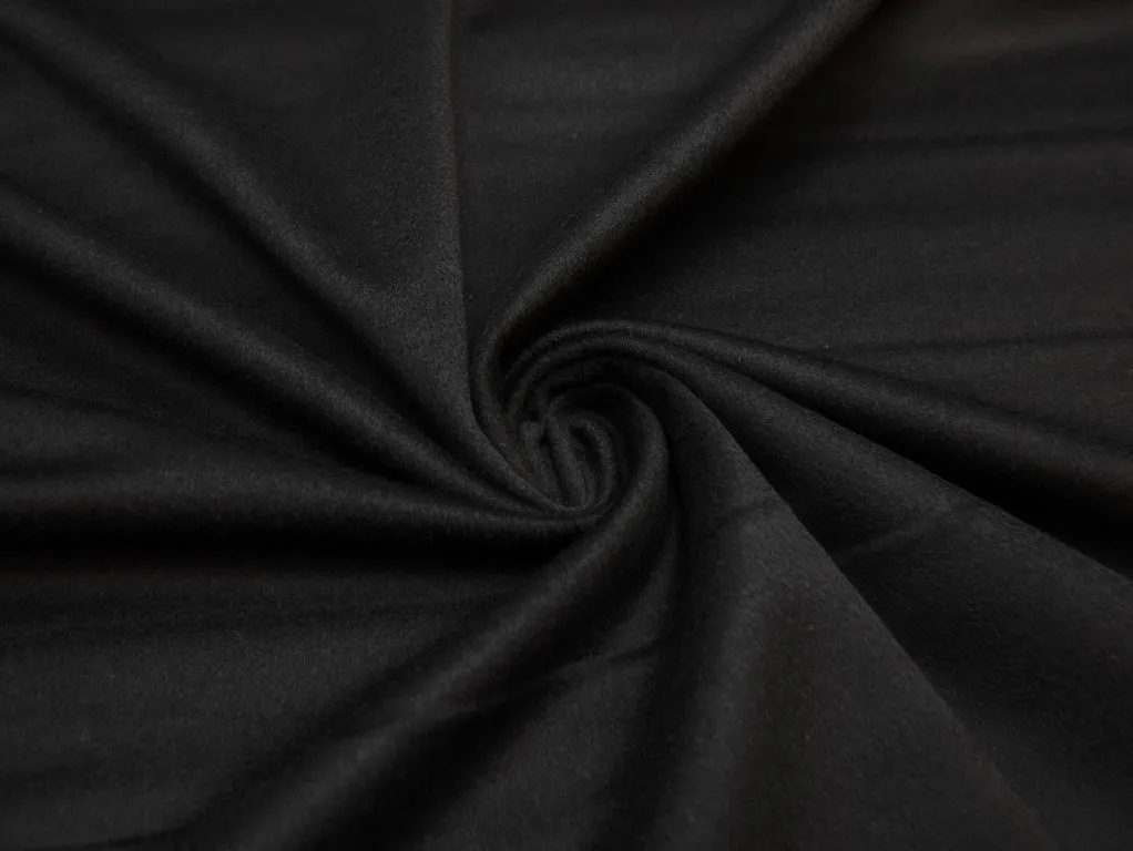 Пальтовая ткань с коротким ворсом, чёрного цветаизображение