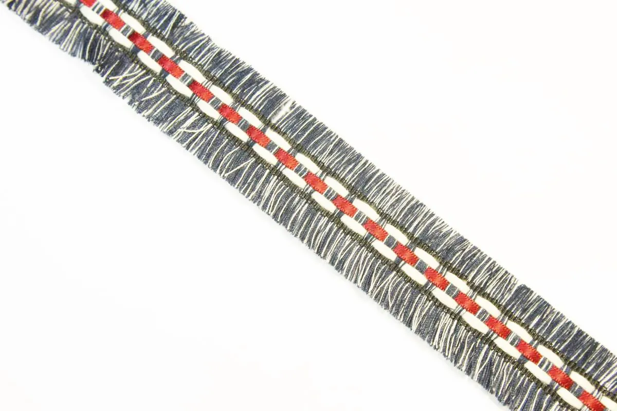 Тесьма декоративная, сине-белая с белой и красной нитью, ширина 27 ммизображение