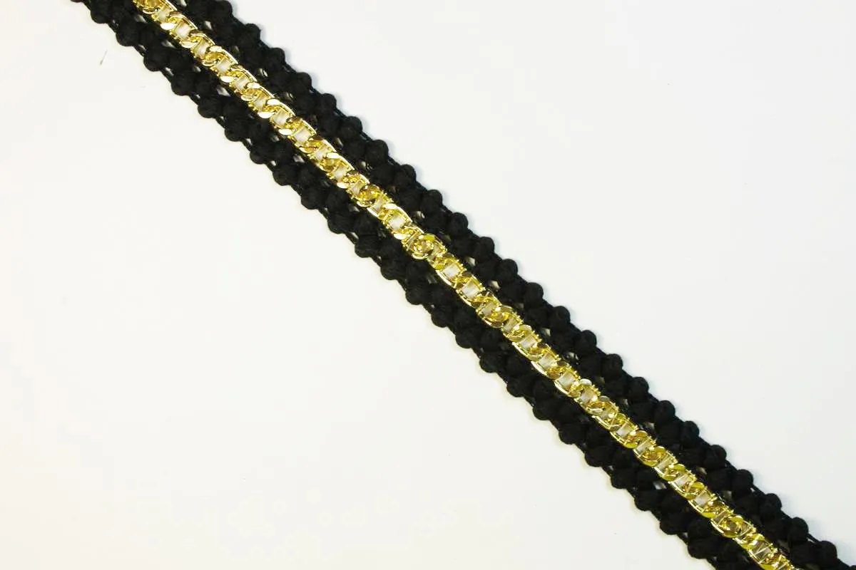 Тесьма декоративная, вязанная, с цепочкой, чёрного цвета, ширина 28 ммизображение