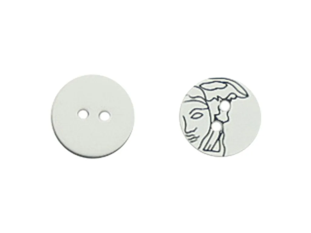 Пуговица пластмассовая "ЛИЦО", два прокола, белого цвета, диаметр 13 ммизображение