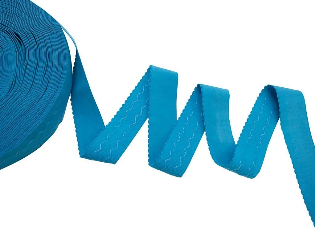 Тесьма-резинка трикотажная, с фигурным краем,с силикон. рельефами, ярко-голубого цвета, ширина 40 ммизображение
