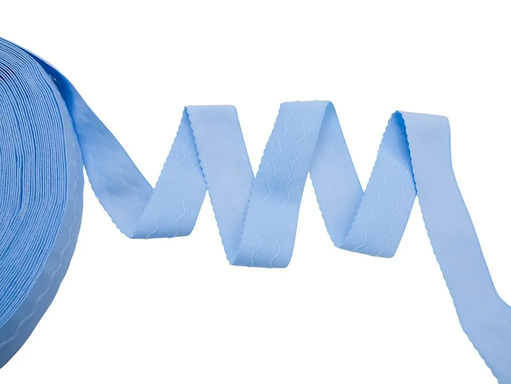 Тесьма-резинка трикотажная, с фигурным краем, с силиконовыми рельефами, голубого цвета, ширина 40 ммизображение