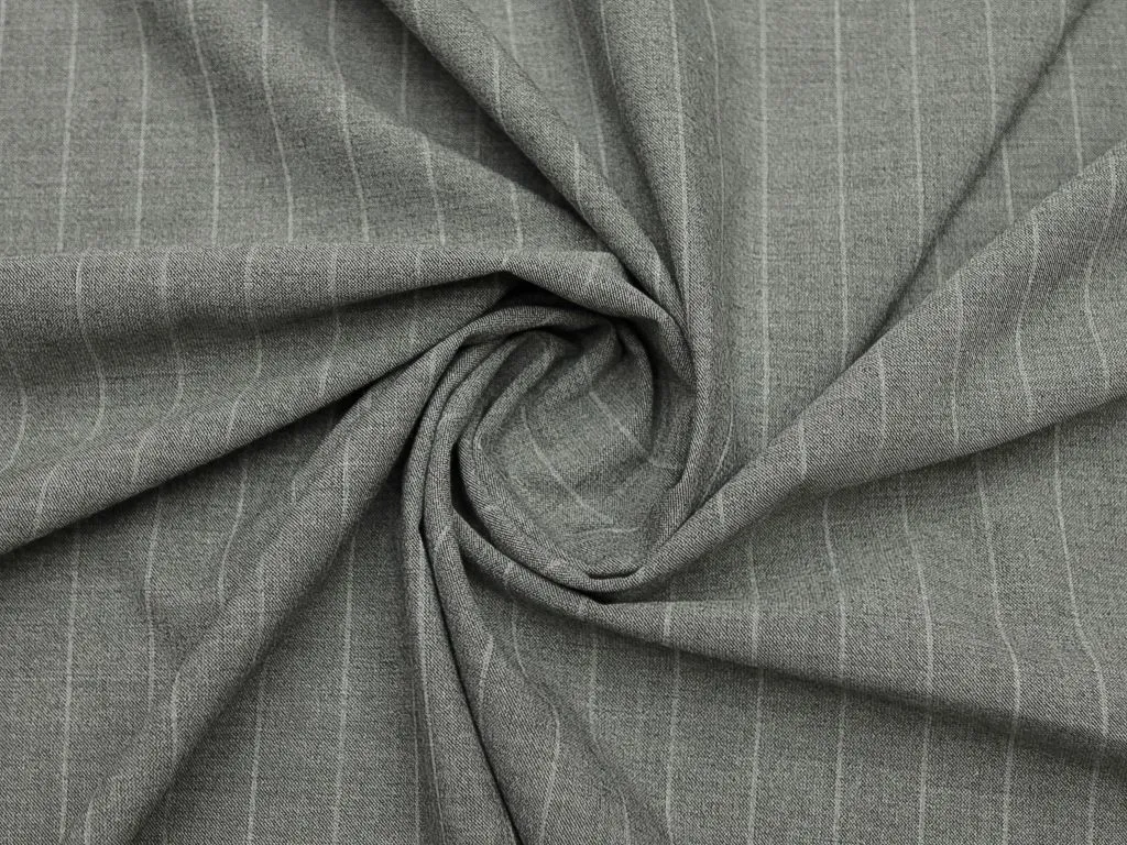 Костюмная ткань, серого цвета в вертикальную белую полоску изображение