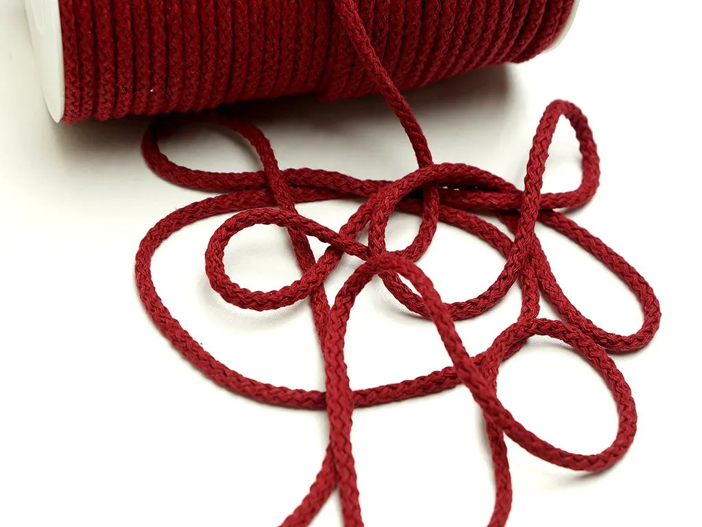 Шнур х/б, круглый, бордового цвета, ширина 5 ммизображение