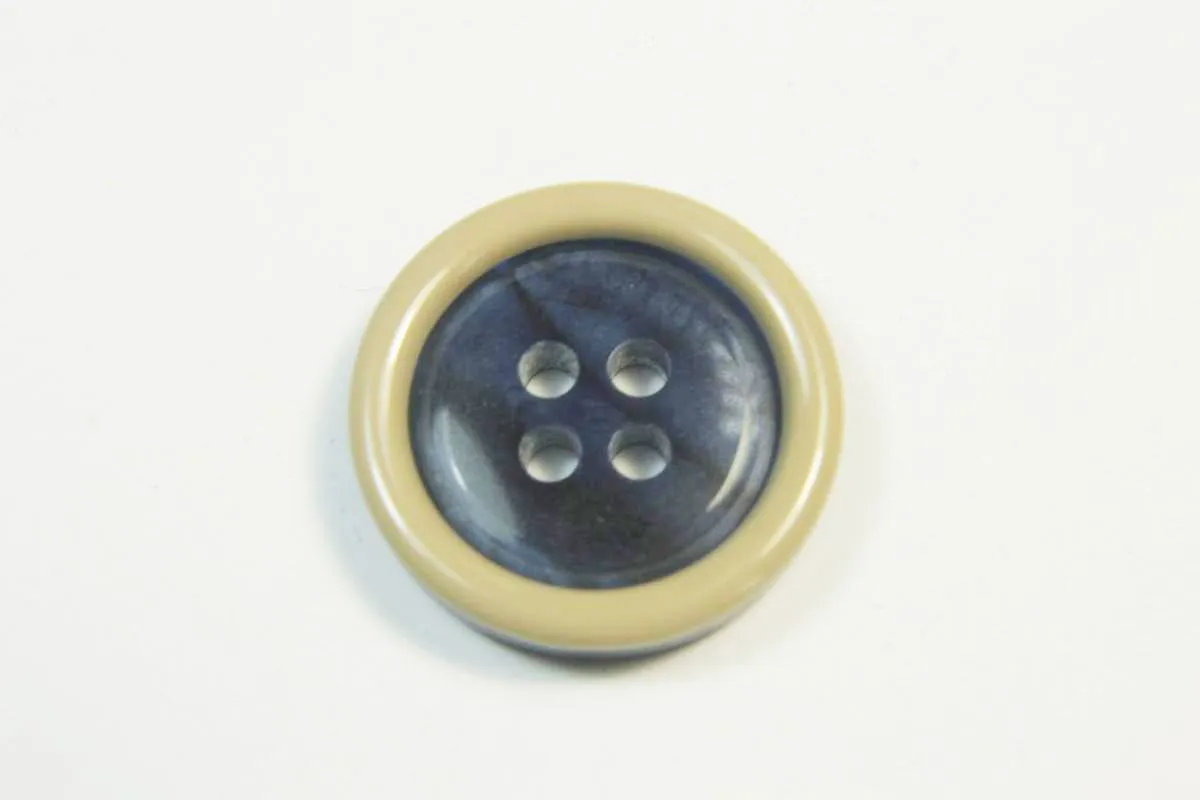 Пуговица костюмная, 4 прокола, синяя с беж. ободком,  диаметр 21 ммизображение