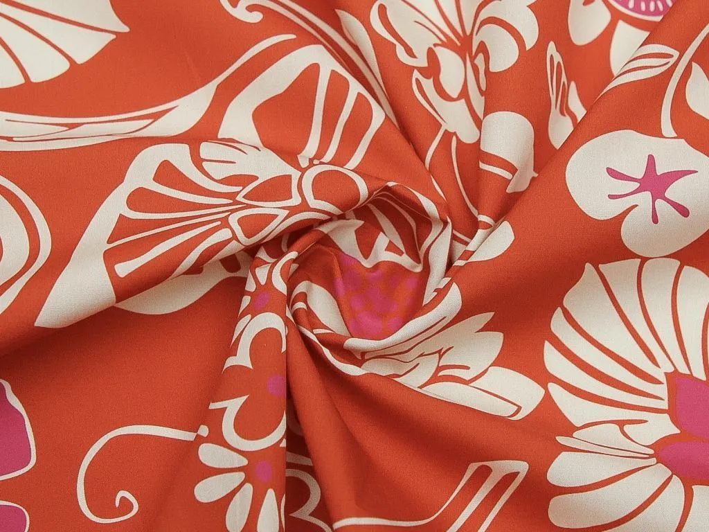 Хлопок с узором цветочная кайма, цвет розово-оранжевыйизображение