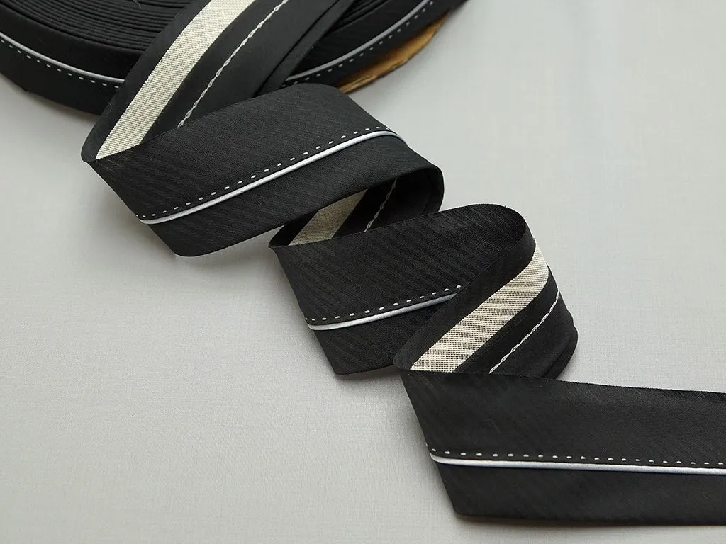 Лента корсажная брючная (на пояс), чёрного цвета с серым кантом и строчкой, ширина 60 ммизображение