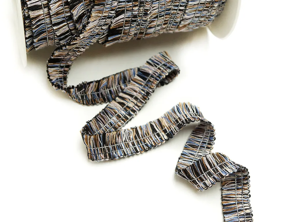 Тесьма - бахрома, мультиколор (голубой/чёрный/беж), ширина 20 мм изображение