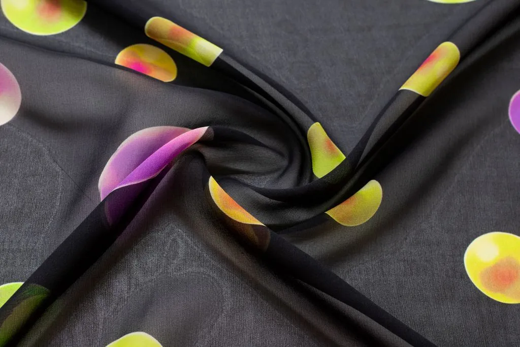 Шифон блузочно-плательный с рисунком "Мыльные пузыри", мультиколоризображение