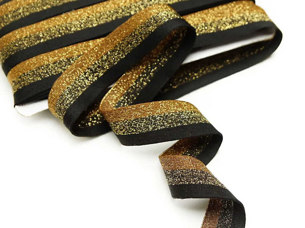 Лента лампасная, трикотажная, золотая/чёрная полоска с люрексом, ширина 32 ммизображение