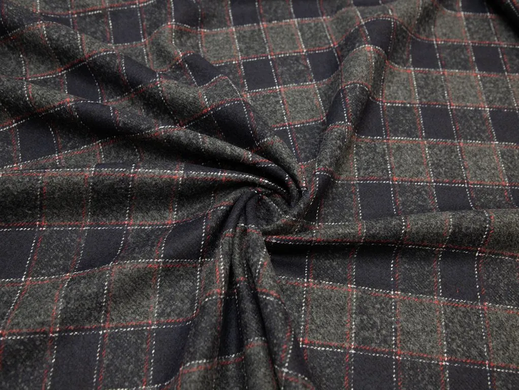 Твидовая костюмная ткань в клетку , цвет черно-серый с краснымизображение